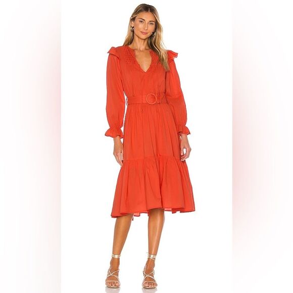 CLEOBELLA Marseilles Ruffled Sleeve Midi Dress in Red S - Picture 3 of 13